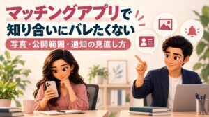 マッチングアプリの写真・公開範囲・通知を見直す、同僚アドバイザーのかんなとけん