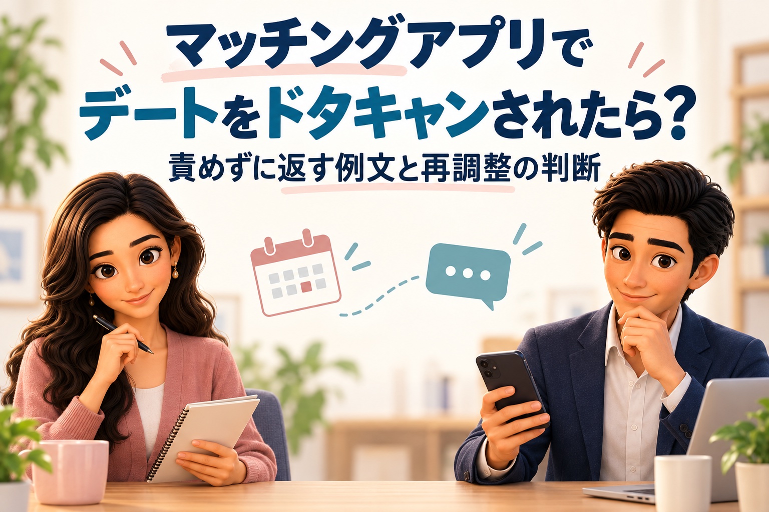 デートのドタキャン後の返信と再調整を案内する、同僚アドバイザーのかんなとけん