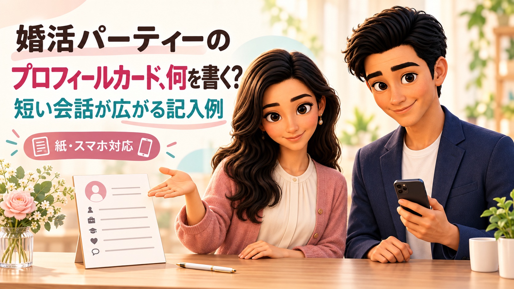 婚活パーティーのプロフィールカードを、紙とスマホを使って案内するかんなとけん