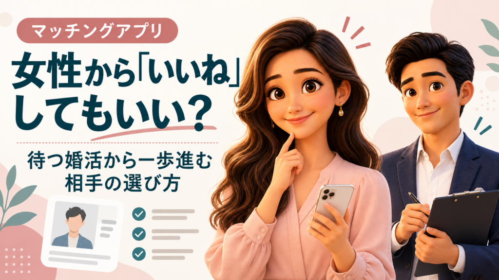 女性からいいねを送る前の相手選びを案内する、かんなとけん