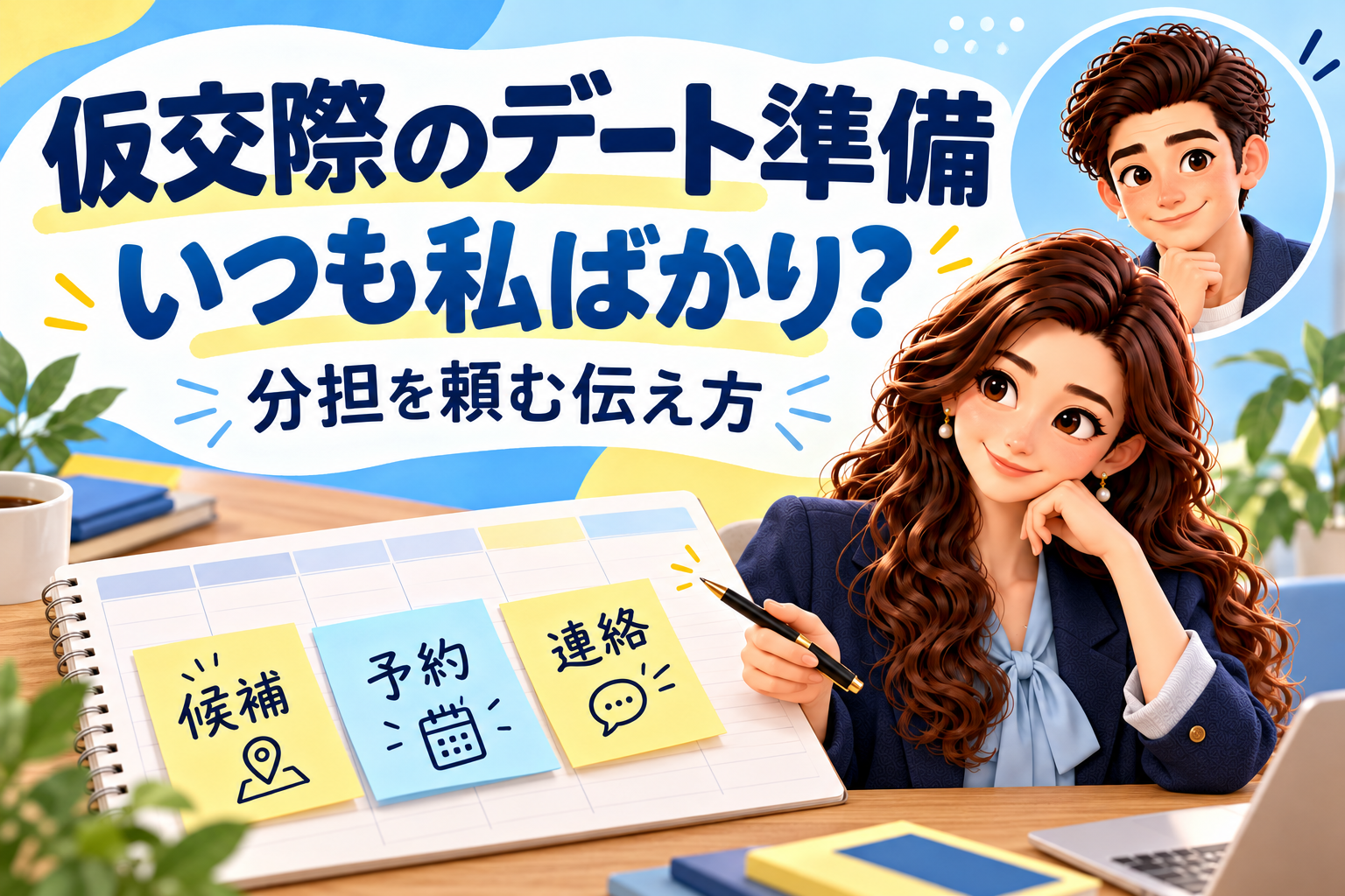 仮交際のデート準備の分担を考えるかんなとけん。候補探し・予約・連絡を分けたメモ