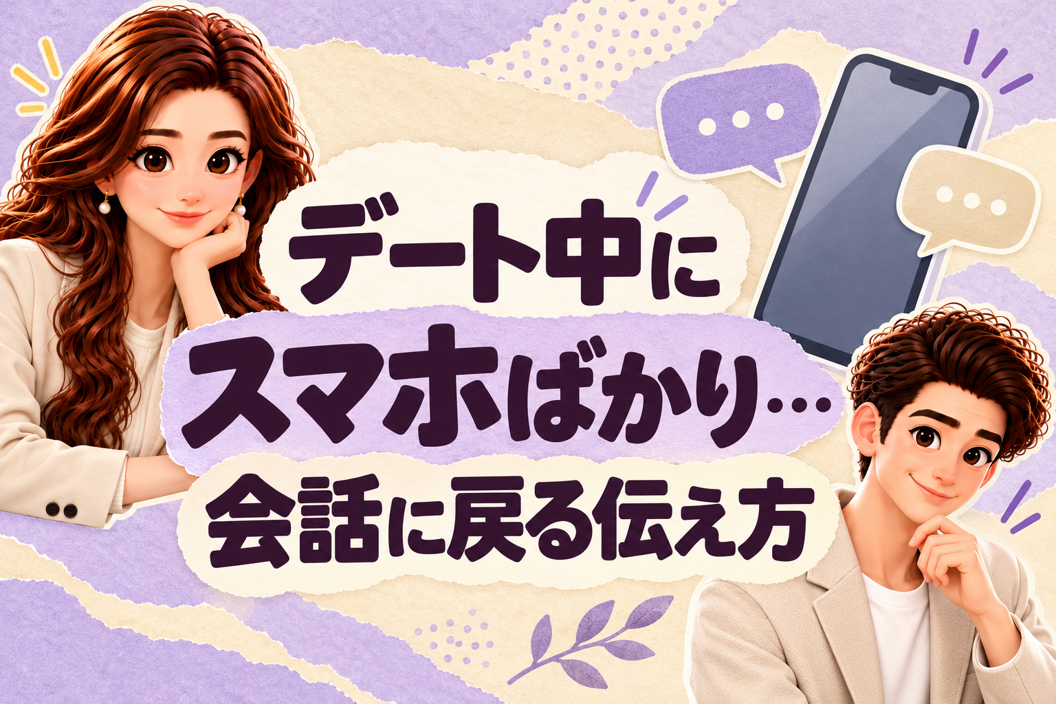 デート中にスマホばかり見る相手との会話を考える、案内役のかんなとけん
