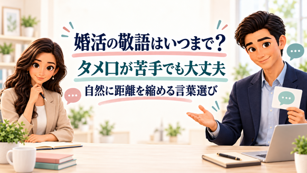 婚活の敬語とタメ口への切り替えを案内する、同僚ナビゲーターのかんなとけん