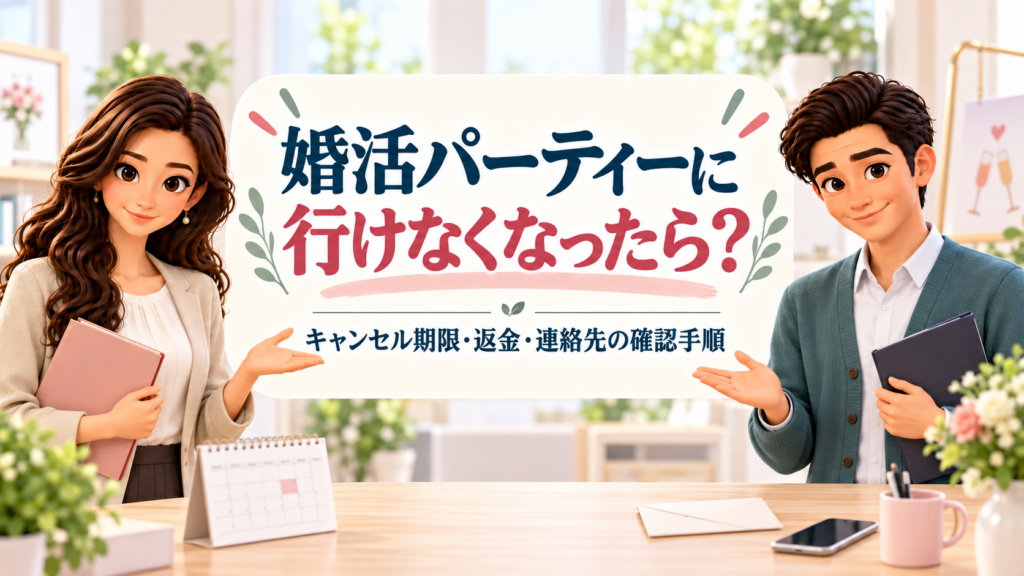 婚活パーティーのキャンセル期限・返金・連絡先を案内するかんなとけん