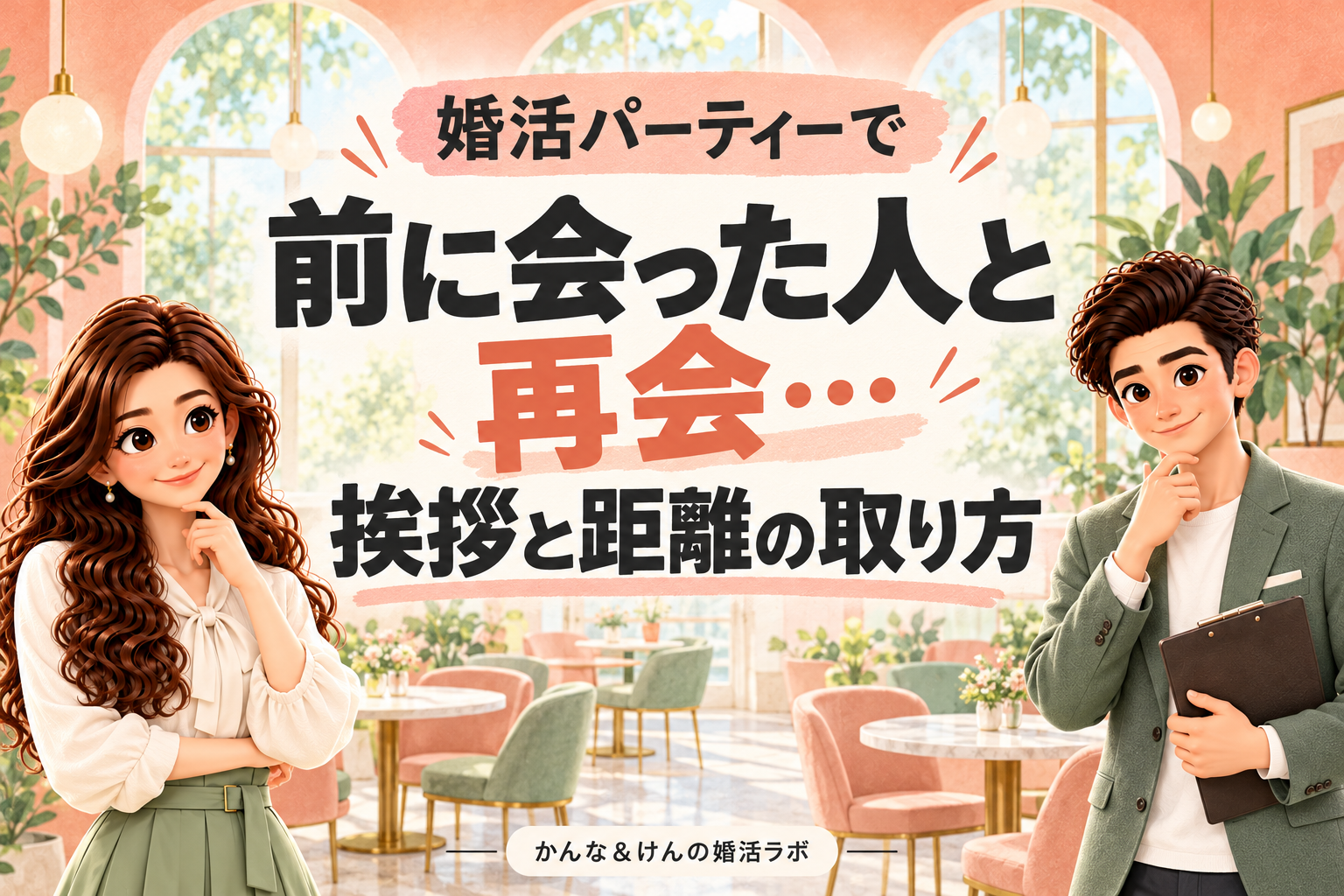 婚活パーティーで前に会った人と再会したときの挨拶と距離の取り方を案内するかんなとけん