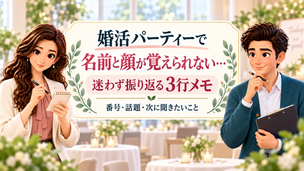 かんなとけんが紹介する、婚活パーティーの番号・話題・次に聞きたいことの3行メモ