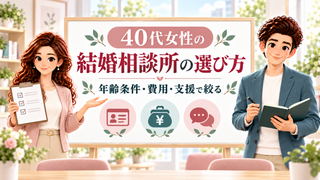 40代女性の結婚相談所選びについて、年齢条件・費用・支援を案内するかんなとけん