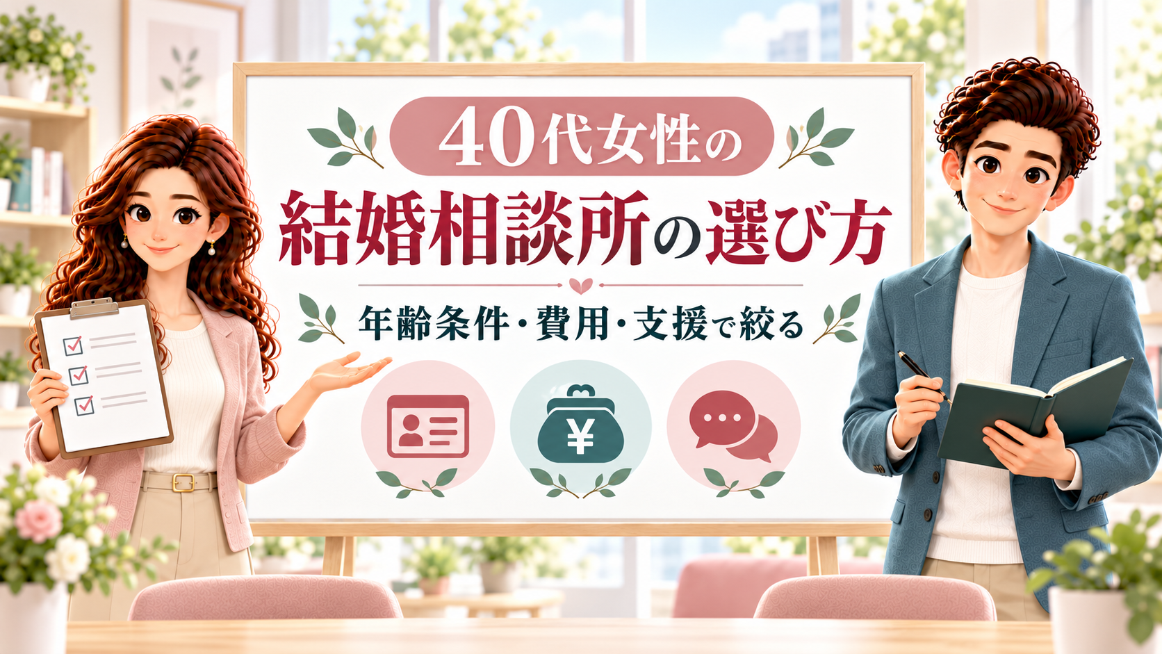 40代女性の結婚相談所選びについて、年齢条件・費用・支援を案内するかんなとけん