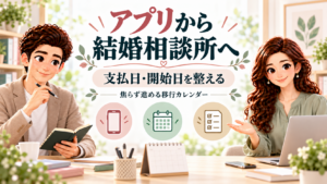 アプリから結婚相談所へ移る際の支払日と開始日を整理するかんなとけん