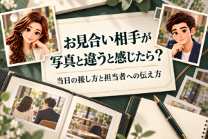 お見合い相手と写真の印象が違うと感じたときの対応を、別々の写真枠で案内するかんなとけん