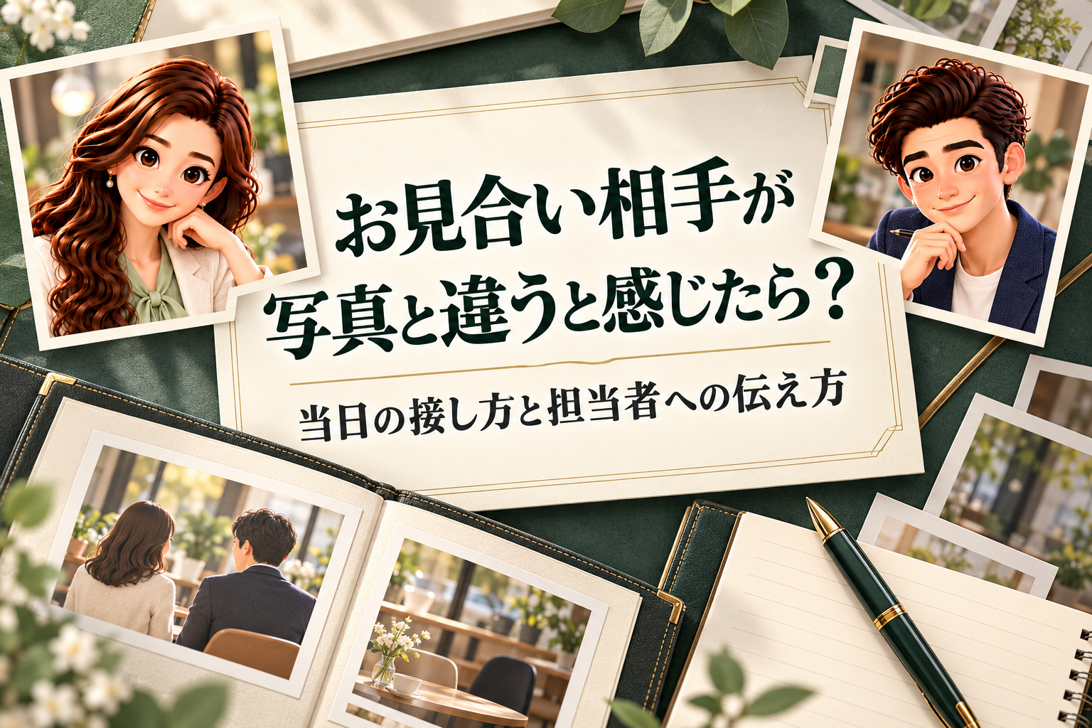 お見合い相手と写真の印象が違うと感じたときの対応を、別々の写真枠で案内するかんなとけん