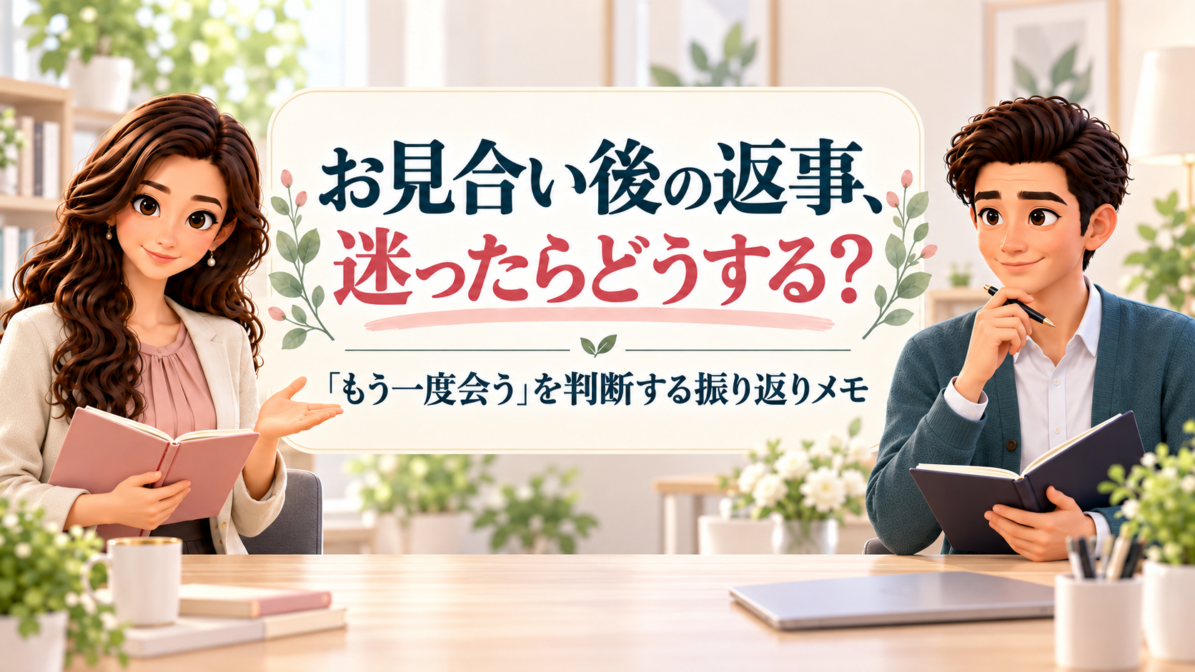 お見合い後の返事に迷う人へ、振り返りメモを案内するかんなとけん