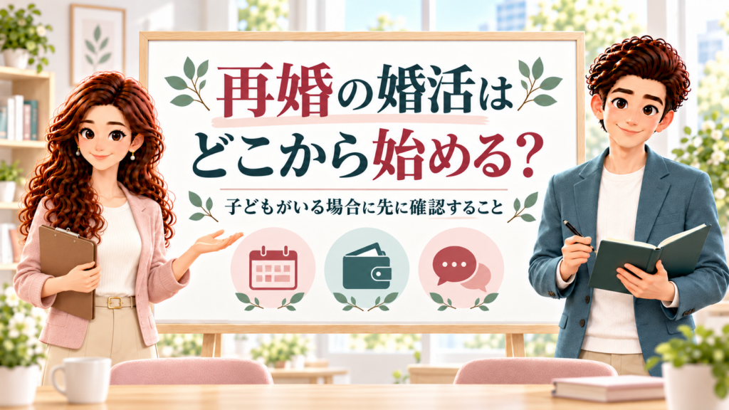 再婚の婚活の始め方を案内する、同僚アドバイザーのかんなとけん