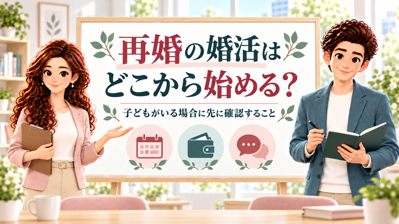再婚の婚活の始め方を案内する、同僚アドバイザーのかんなとけん